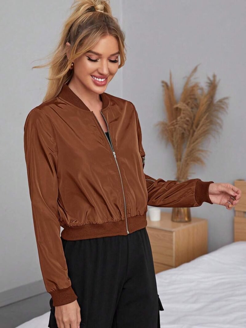 Casual Ribbed Patchwork Zipper Short Jacket