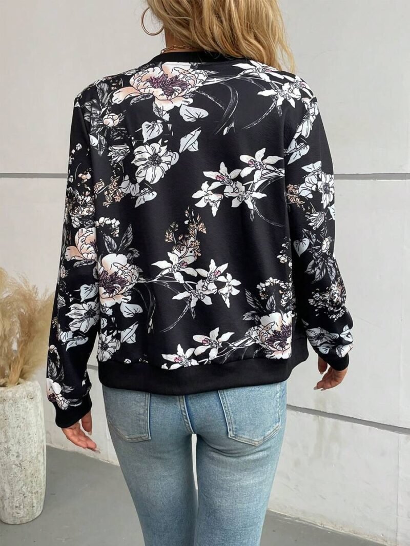 ROSE Floral Print Zip Up Bomber Jacket
