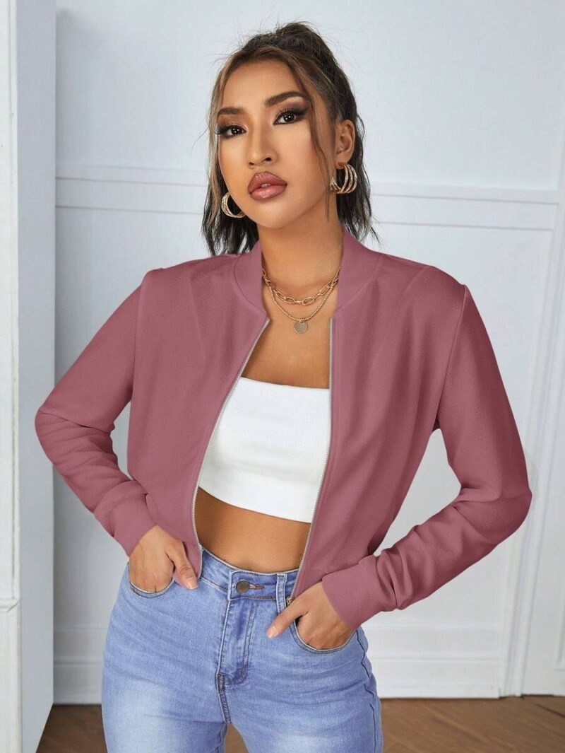 Solid Color Baseball Collar Long Sleeve Zipper Jacket