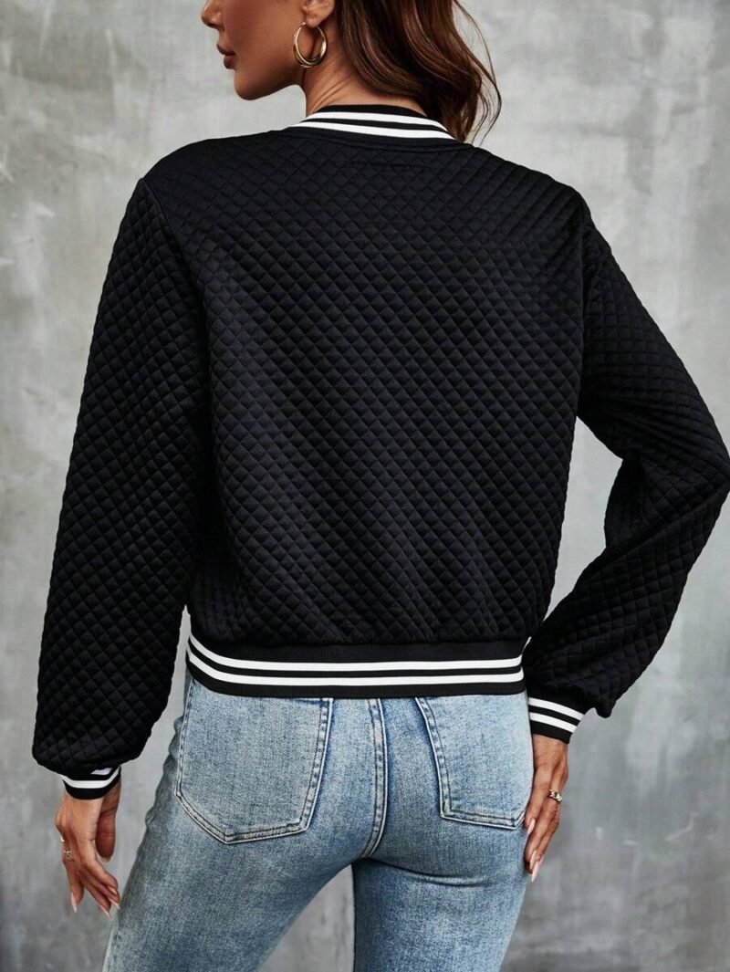 Striped Trim Zip Up Bomber Jacket