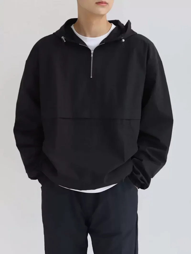 Half Zipper Drawstring Hem Hooded