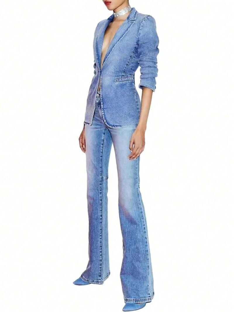 Solid Color Simple Denim Blazer