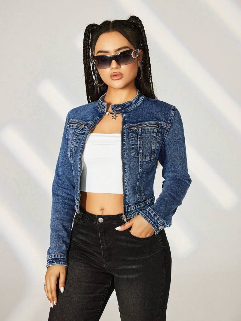 Zipper Pocket Short length Denim Jacket