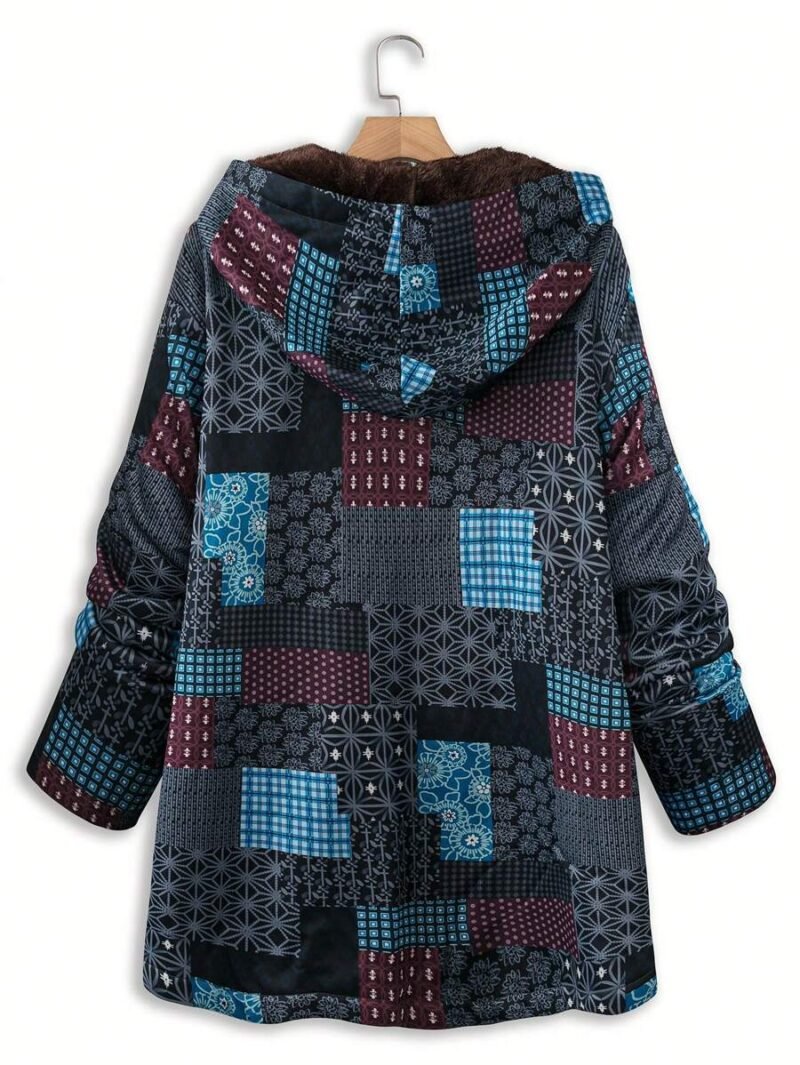 Floral Print Long Sleeve Thermal Lined Loose Casual Hoodie Jacket