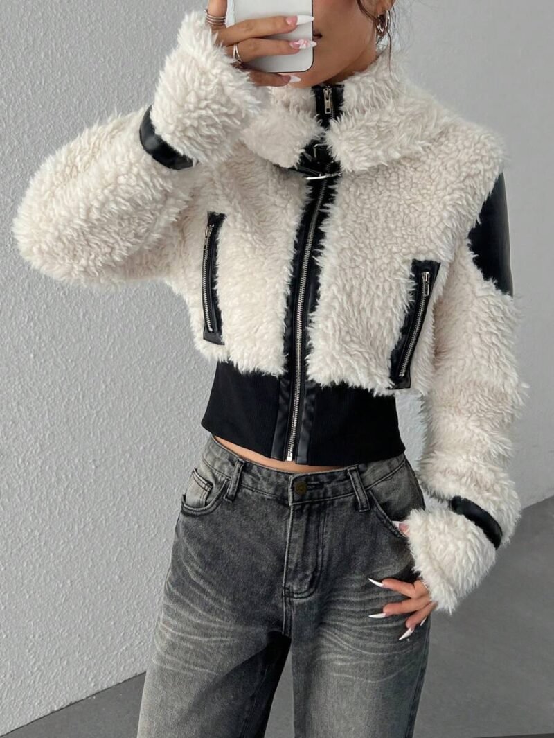 PU Leather Front Fleece Patchwork