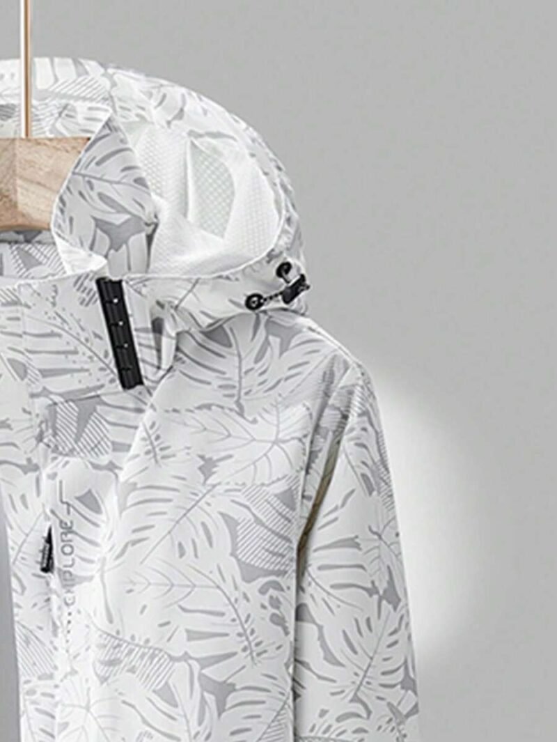Tropical Plant Print Hooded Outdoor Sports Jacket Windbreaker
