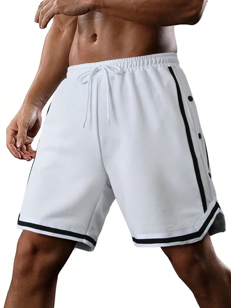 Striped Shorts With Diagonal Pocket Athletic Workout Drawstring