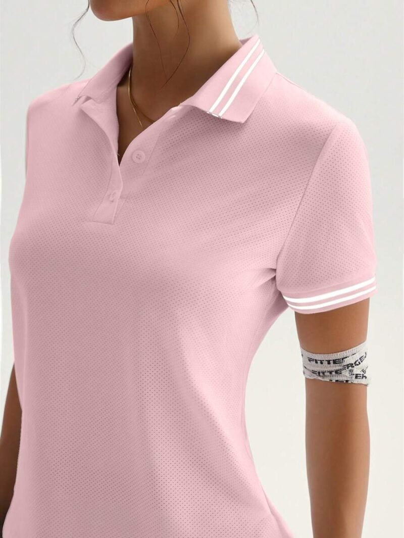 Casual Striped Trim Short Sleeve Sports Polo Shirt