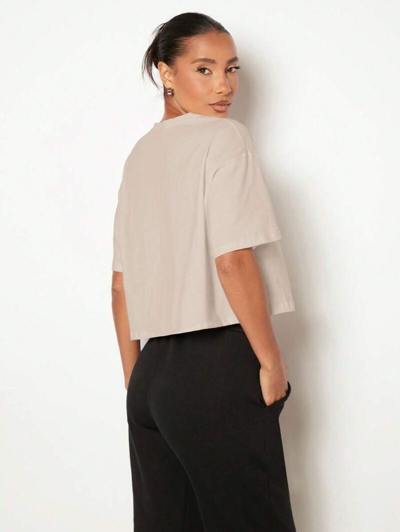 Casual Drop Shoulder Solid Crop Tee