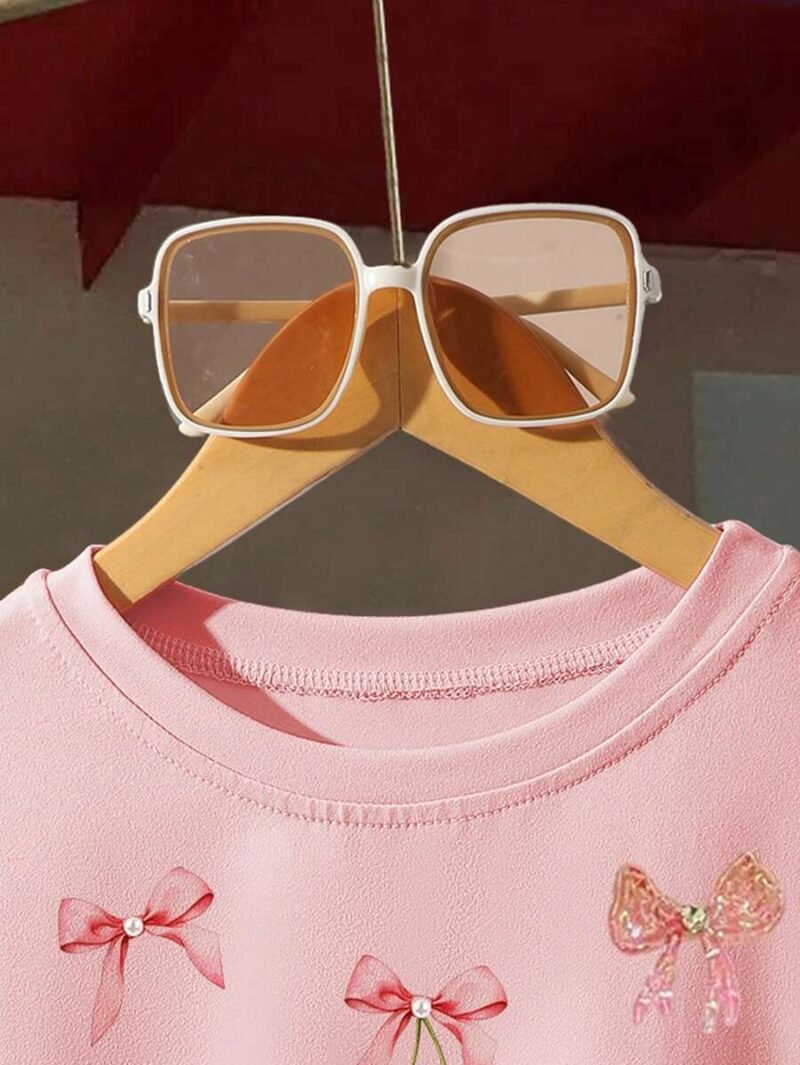 Fruit  Cherry  Bow  Pearl Graphic Print Fitted Tee