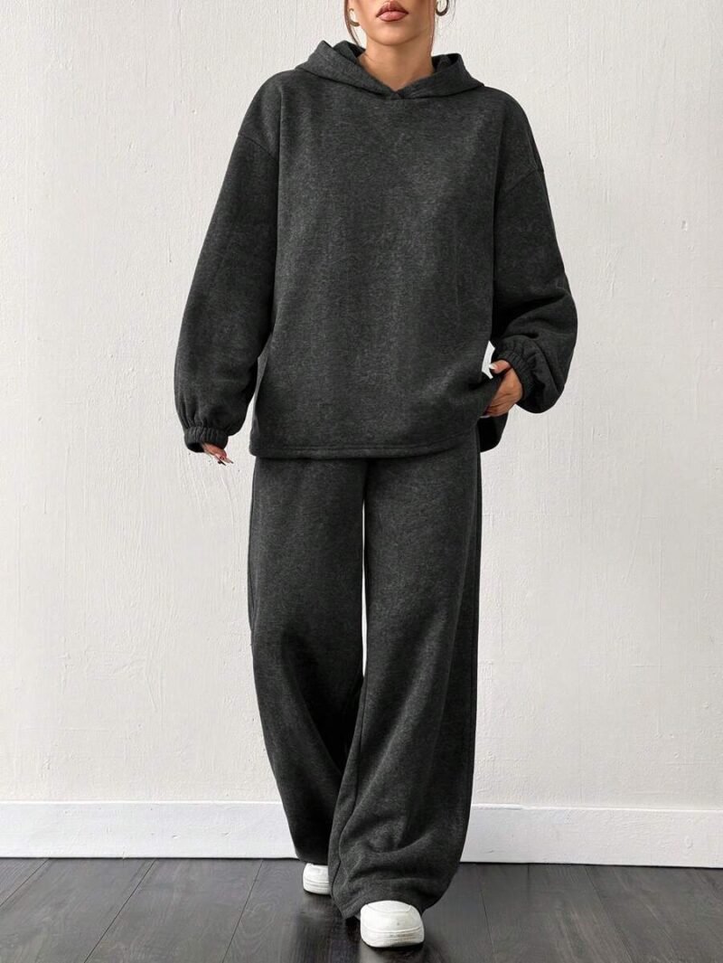Black Thermal Lined Raglan Hoodie & Wide Leg Sweatpants