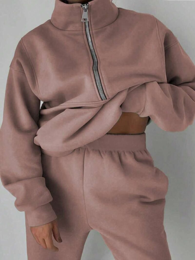 Solid Color Casual Sweatsuit Set With Sweatshirt And Sweatpants