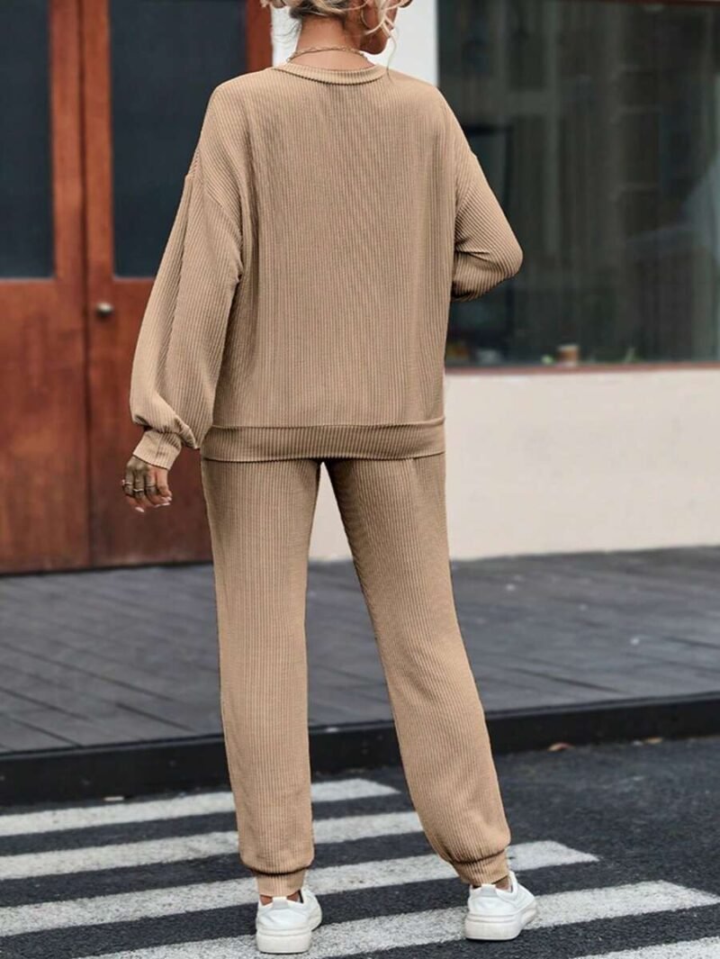 Solid Color Round Neck Long Sleeve Top And Pants