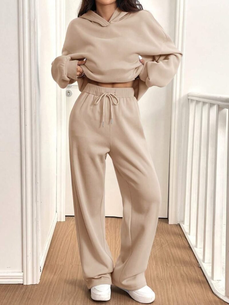 Thermal Lined Hoodie & Pants Set In Khaki