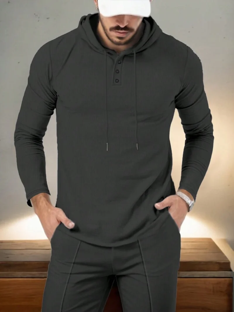 Casual Outfit Set  Breathable Solid Color Hooded