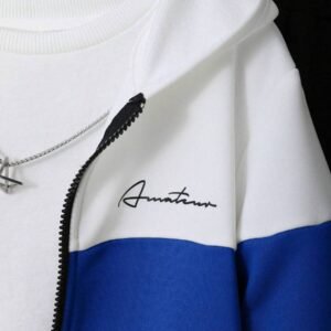 Colorblock Loose Hooded Zip Up Sweatshirt