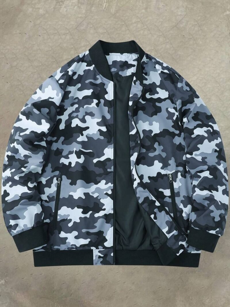 Casual Camo Print Zip Up Jacket Suitable