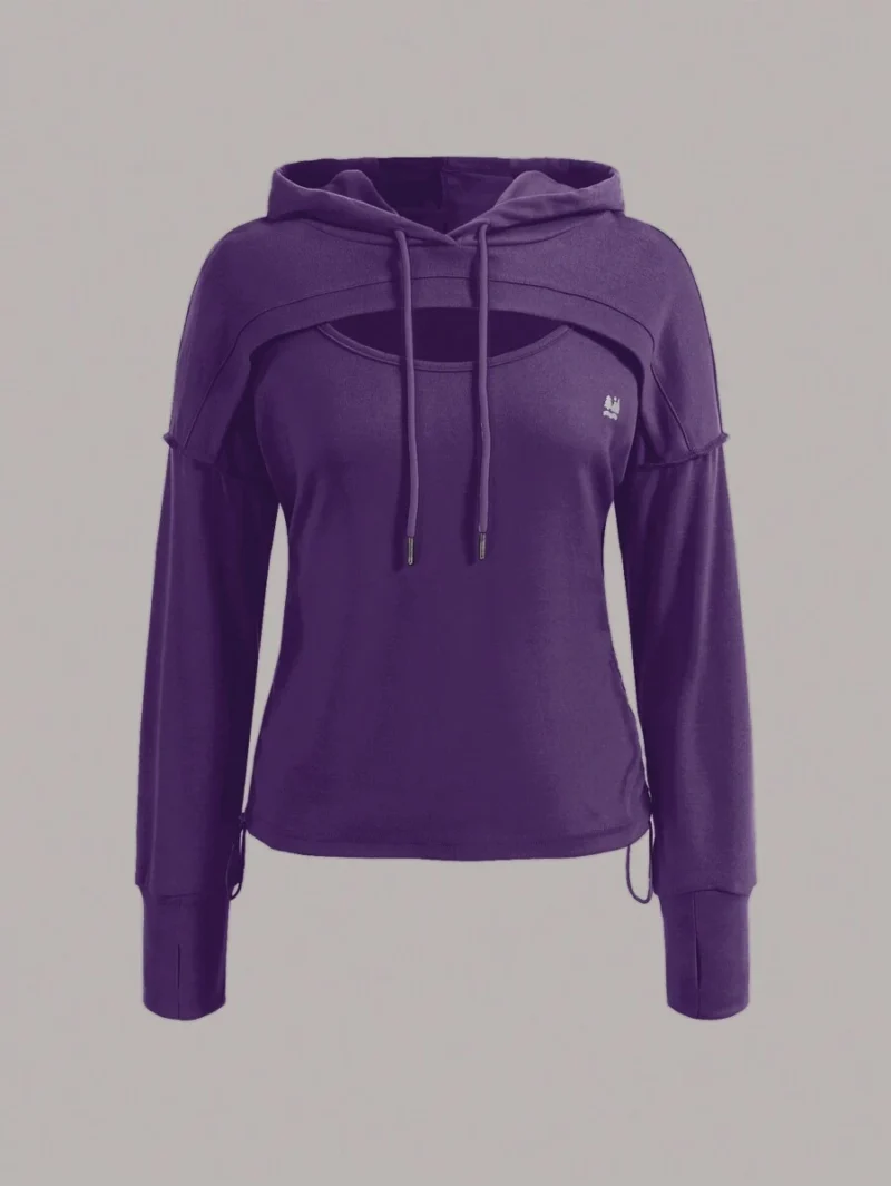 Solid Color Hollow Hoodie Long Sleeve Hoodie Purple Top