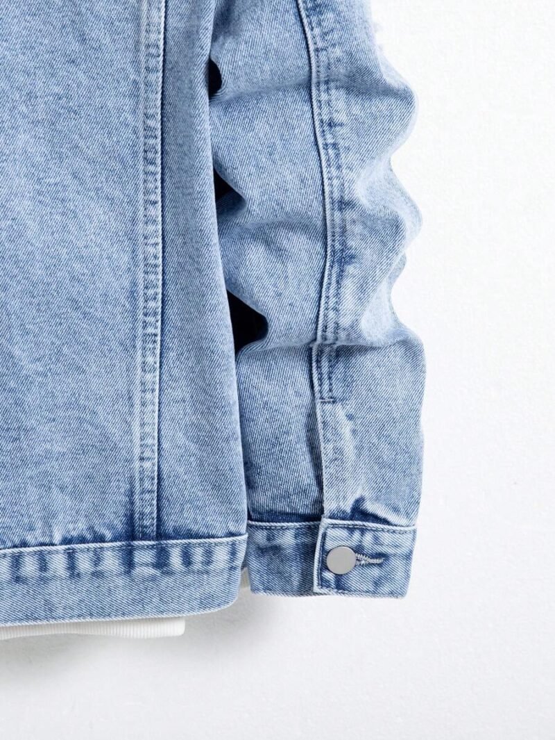 Distressed Pocket Front Button Casual Long Sleeve