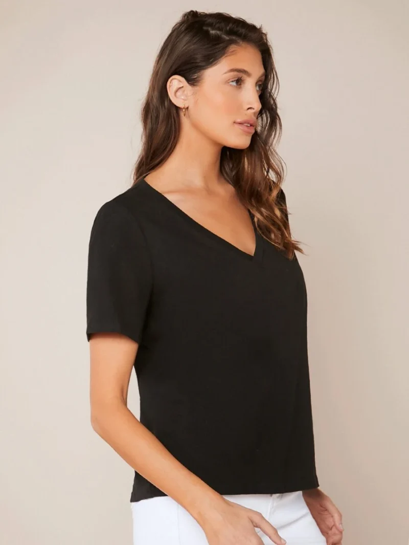 Sleeves V Neck Solid Casual Tee
