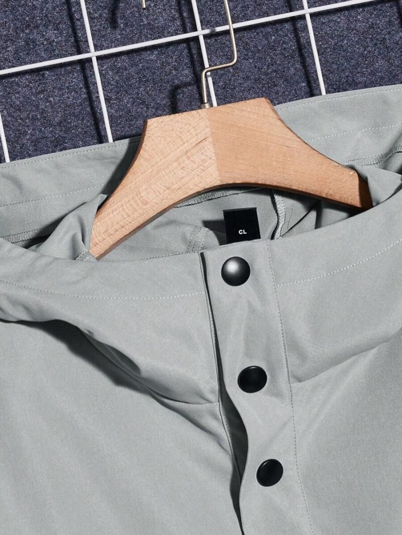 Letter Patched Half Button Hooded Jacket
