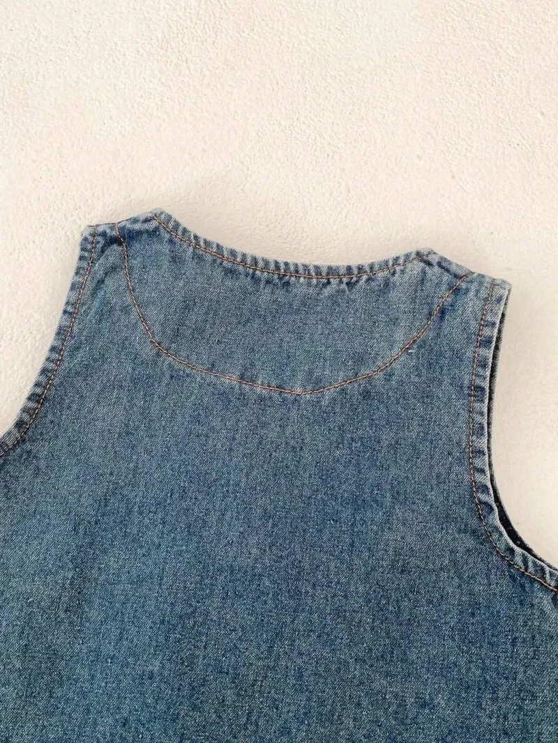 Denim Vest Jacket Versatile Waistcoat With Dual Pockets