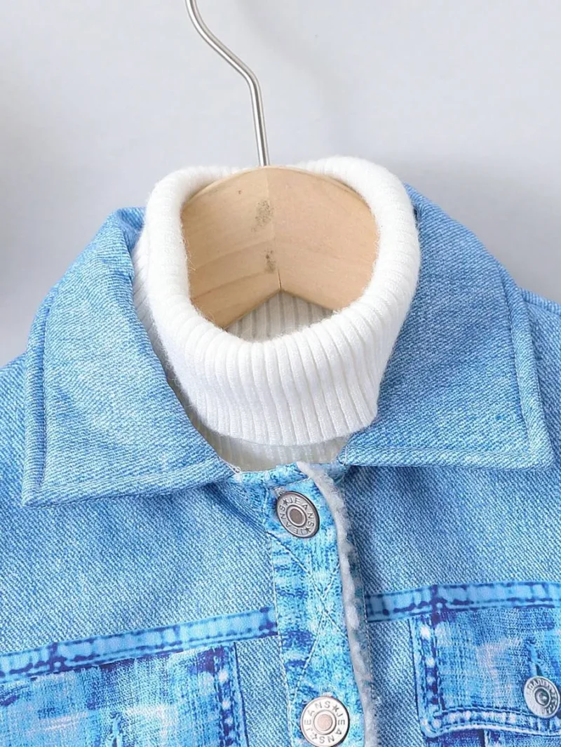 Figure Graphic Denim Effect Print Jacket
