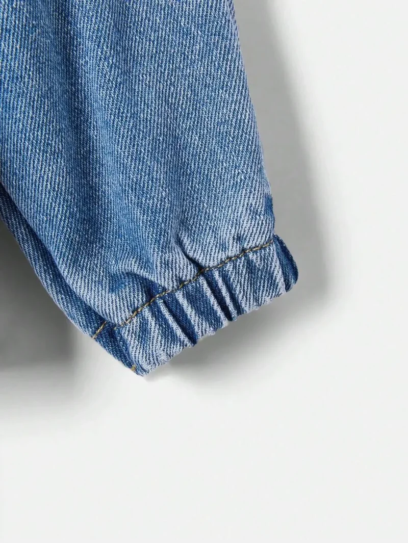 Hooded Jacket With Bow Decor & Denim Pattern