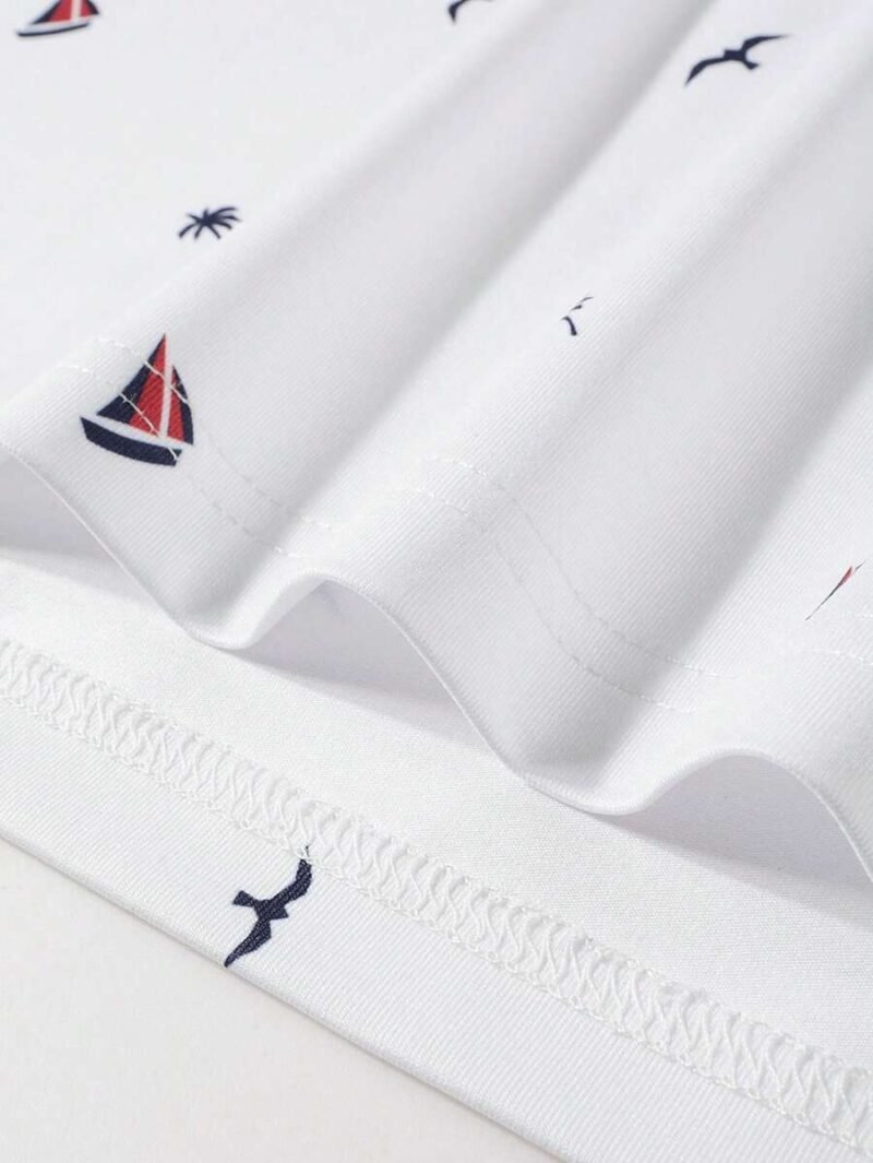 Allover Print Contrast Trim Half Button Collar