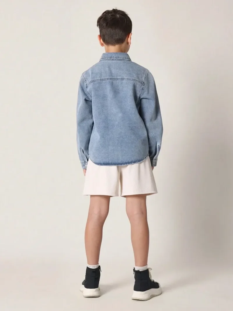 Oversized Denim Shirt Jacket Button Down Collared