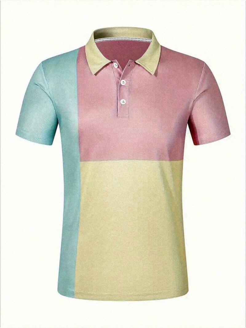 Button Color Block Polo Shirt For Summer