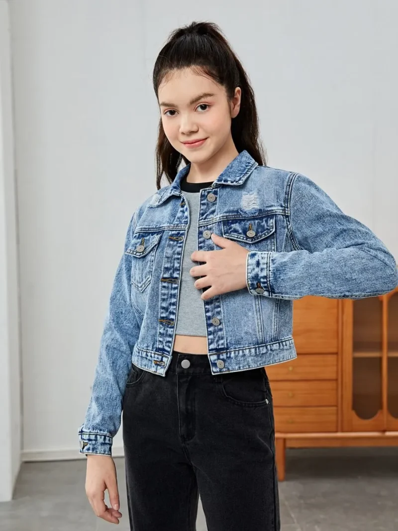Ripped Flap Pocket Denim Jacket