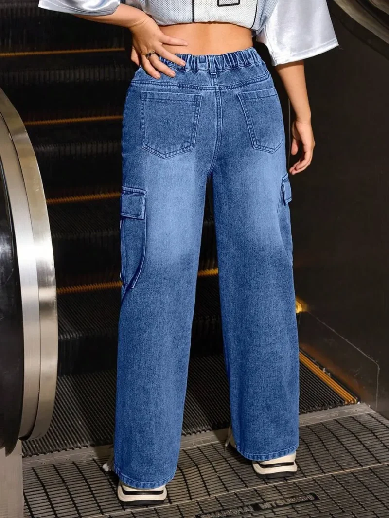 Adjustable Drawstring Waist Wide Leg Loose Comfy Jeans