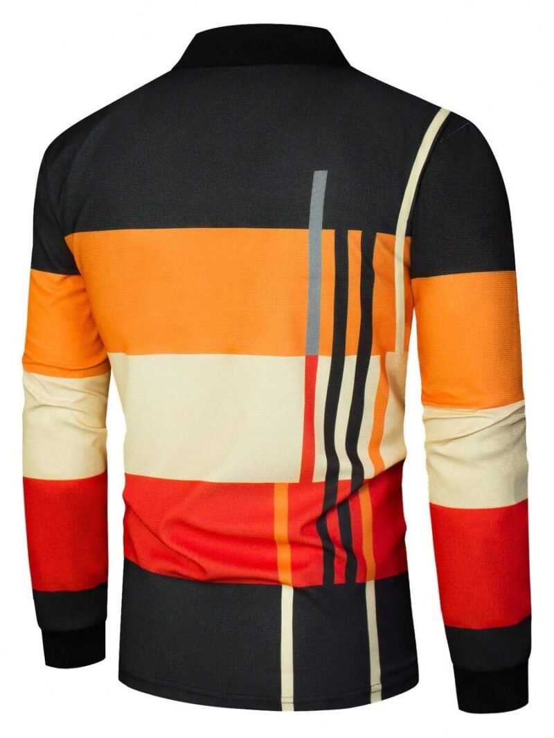 Color Blocking Stripe Pattern Polo Shirt