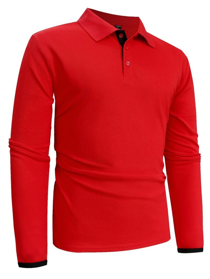 Contrast Trim Long Sleeve Half Button Collar