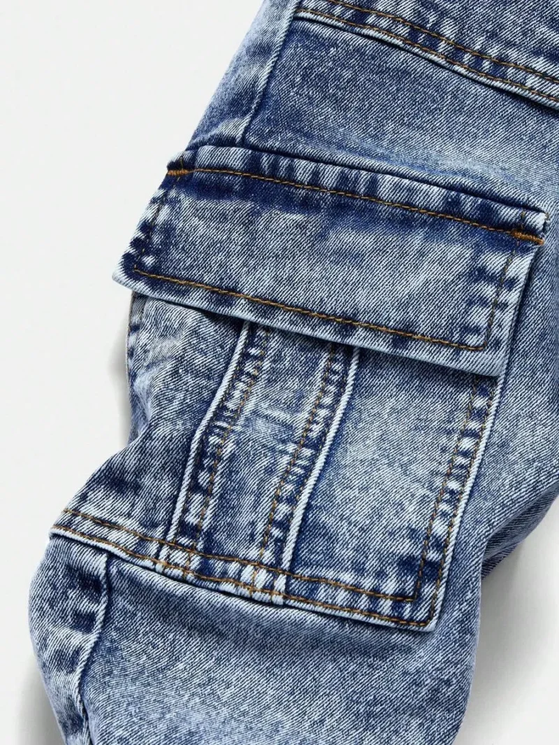 Casual Distressed Drawstring Waist Cargo Denim Jeans