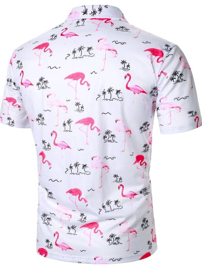 Flamingo Palm Tree Print Half Button Collar