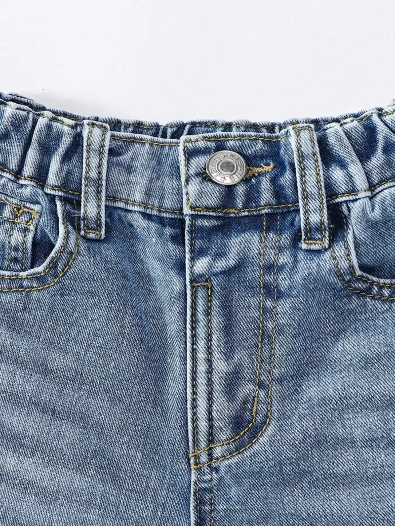 Distressed Wash Denim Flared Pants