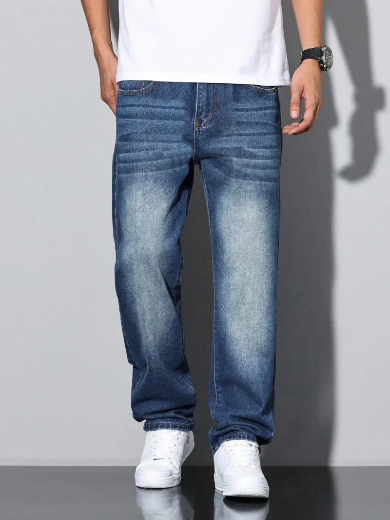 Elastic Waist Straight Leg Casual Denim Jeans
