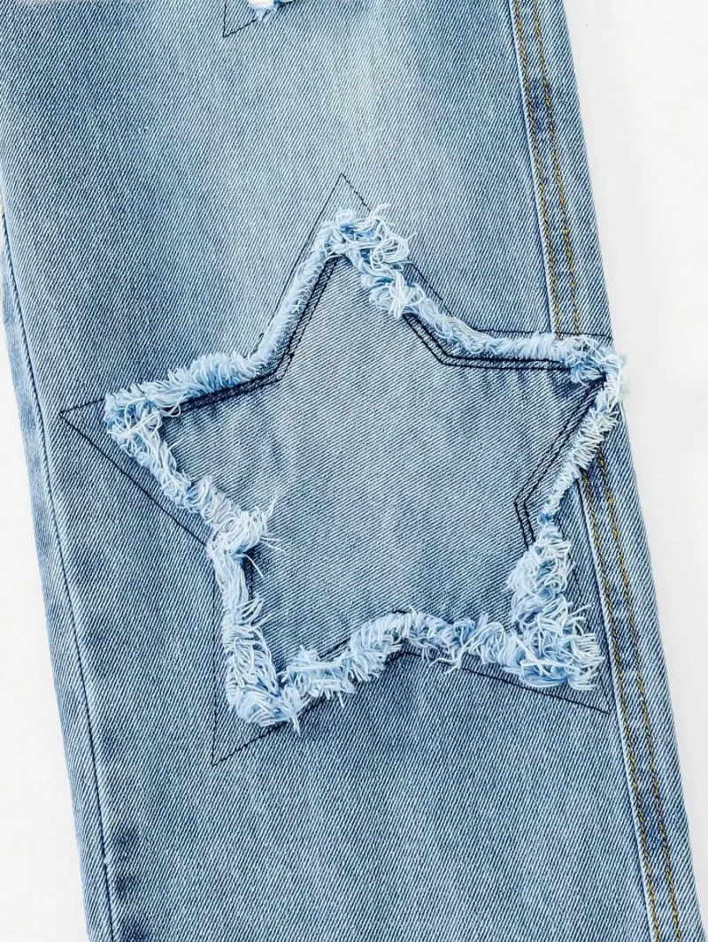 Light Blue Denim Jeans With Star Applique Pants