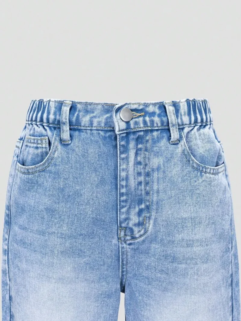 Light Washed Blue Fashionable Simple  Denim Trousers