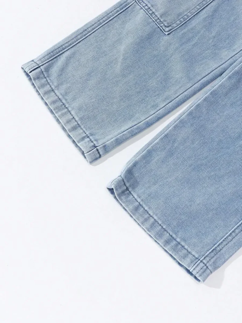 Oversized Multi Pocket Washed Light Blue Cargo Jeans