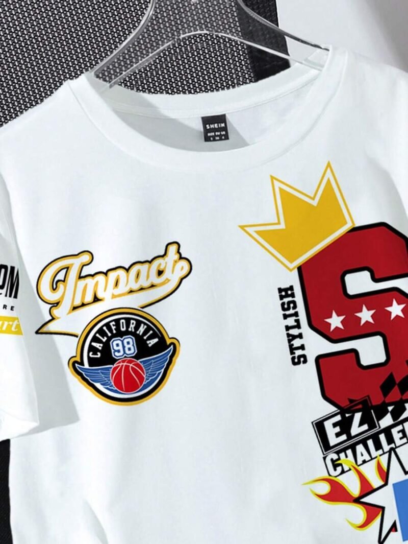 Casual Street Style Letter & Crown Basketball Graphic