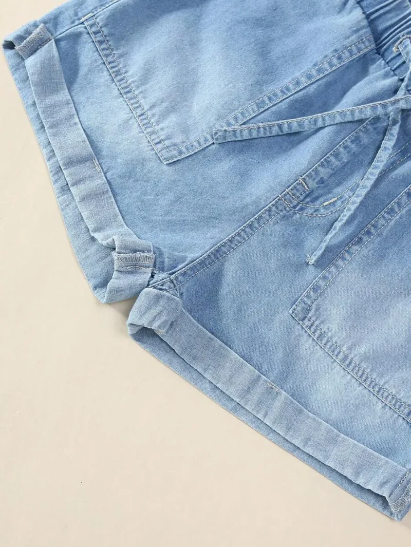 Casual Loose Comfortable Soft Denim Top And Shorts