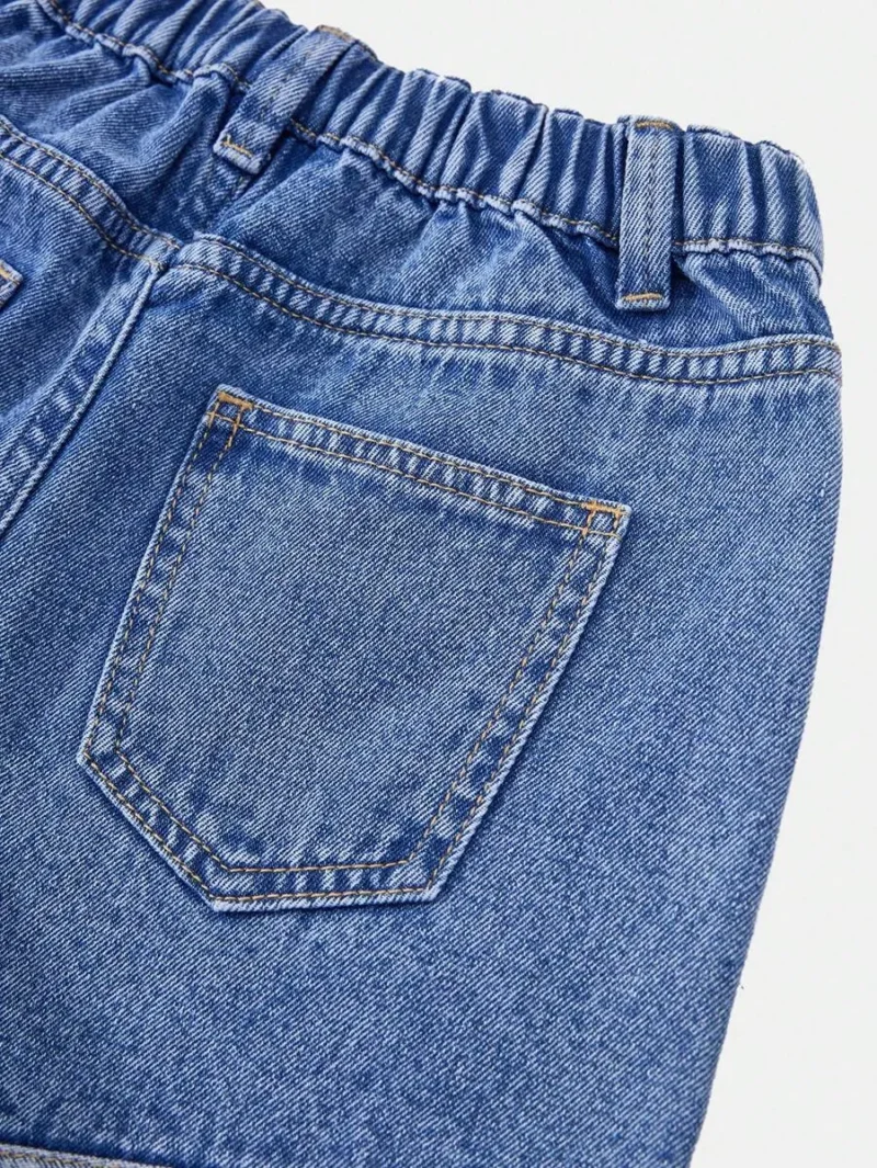 Heart Embroidery Washed Denim Shorts Comfortable