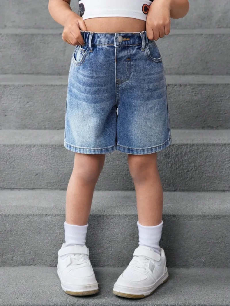 Pockets Loose Casual Retro Blue Denim Shorts