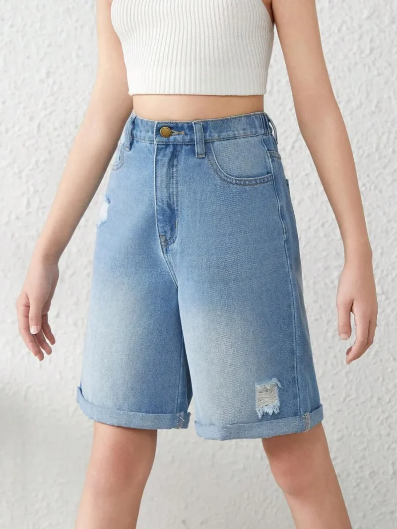 Rolled Up Baggy Denim Jeans Long Shorts