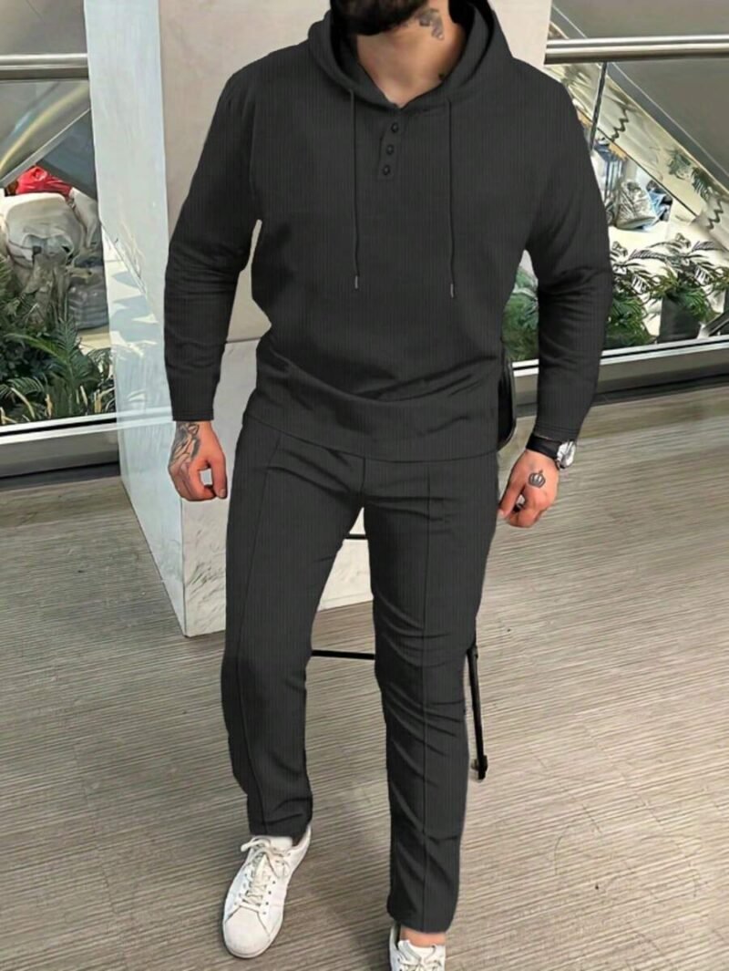 Casual Outfit Set  Breathable Solid Color Hooded