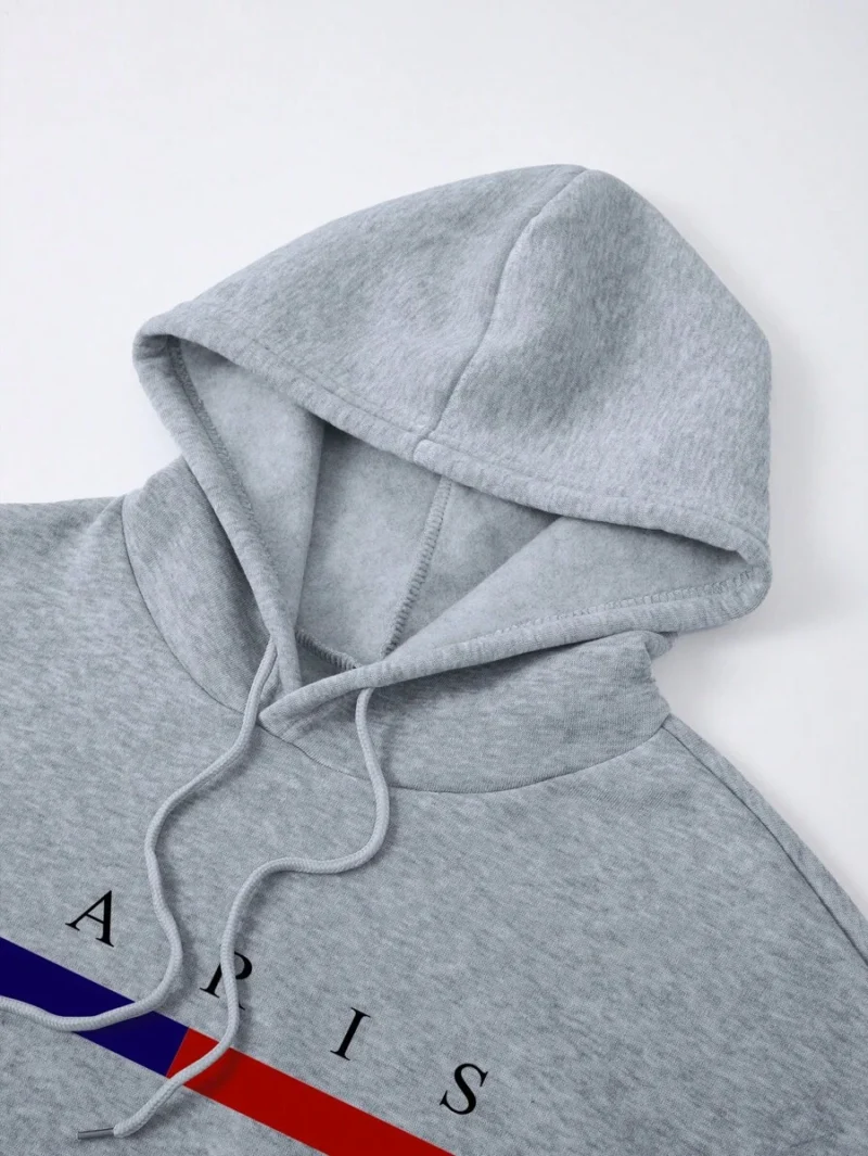Letter Printed Drawstring Hooded Fleece Sweatshirt