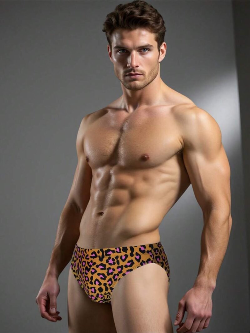Leopard Print Triangular Swim Trunks For Holiday